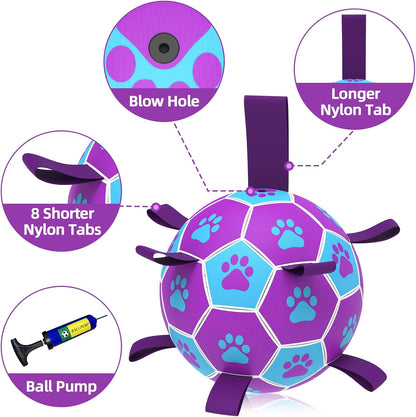 HETOO Dog Ball Toy Dog Football: Interactive Dog Balls with Webbing, Durable High Bounce Floating Dog Toys Balls for Dog Birthday Gifts Indoor & Outdoor Purple Blue Medium (6 Inch)