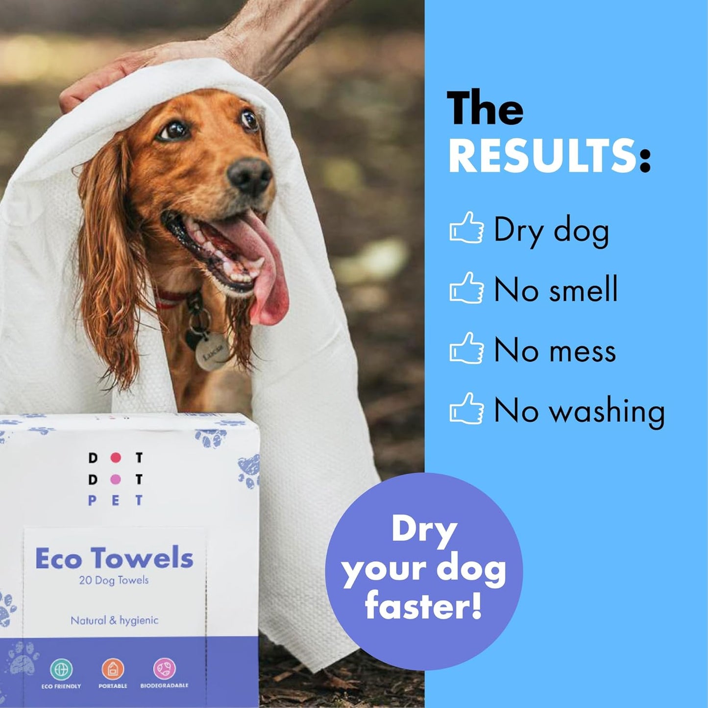 Eco Mini Dog Towels for Drying Dogs (10 Pack) - Natural Fibre, Super-Absorbent Small Dog Drying Towels, Plastic-Free & Skin-Kind - Dog Cleaning Wipes Ideal for Mud, Wet Dogs & Bath Time