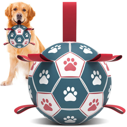 HETOO Dog Soccer Ball, Interactive Dog Toys for Tug of War, Water Toy, Durable Balls for Small & Medium Blue Red (6 inch)