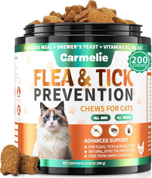 Carmelie Flea and Tick Chews for Cats - 200 Chewables Natural Cats Fleas and Ticks Prevention – Cat Flea Tick Support, Cat Flea Soft Treats for All Breeds & Ages-Chicken Flavor