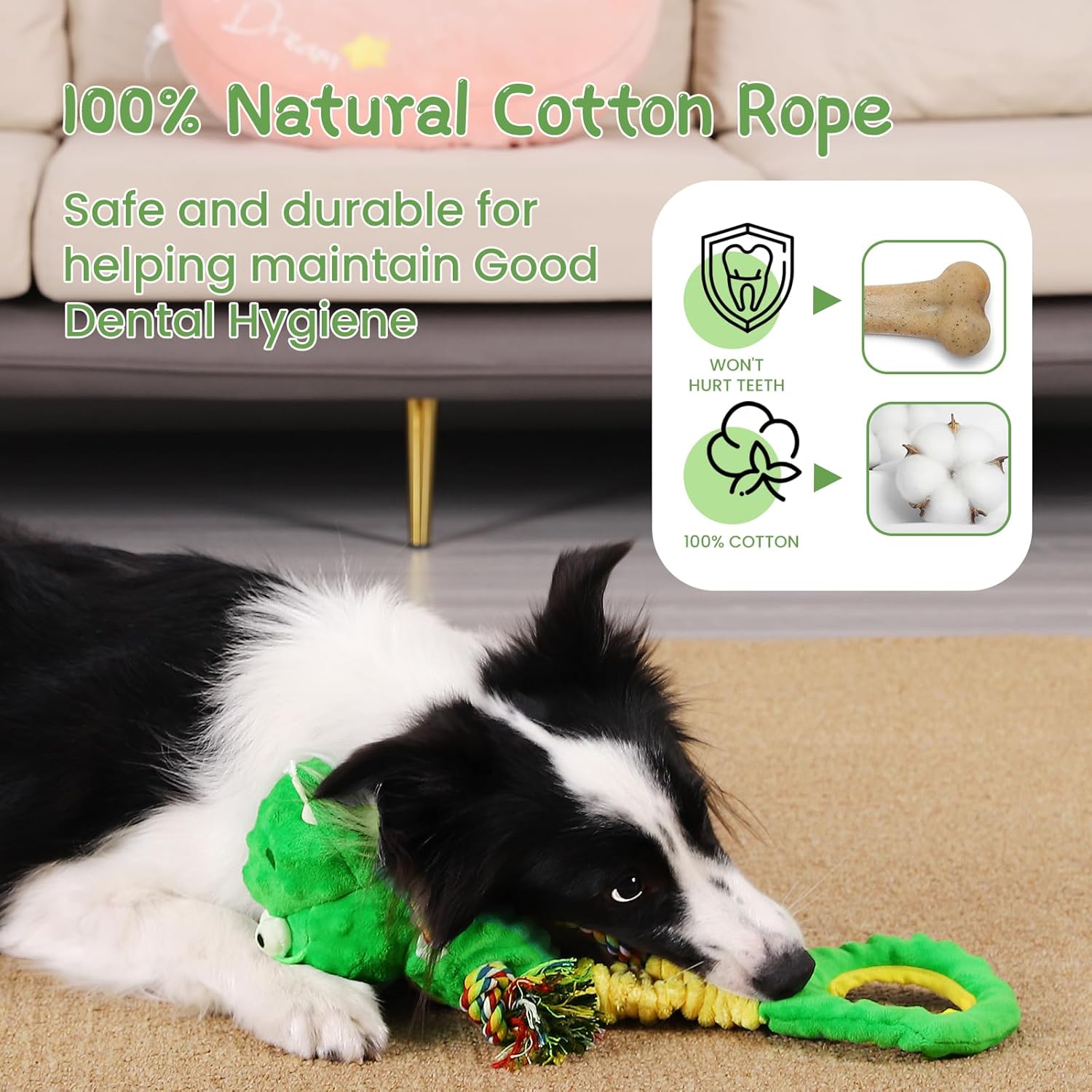 YINEYA Squeaky Dog Toys for Small, Puppy, Medium and Large，Interactive Dogs Toy For Boredom, Plush Soft Dogs Toy with Crinkle Paper, Fun Dinosaur Tough Dog Tug Toys