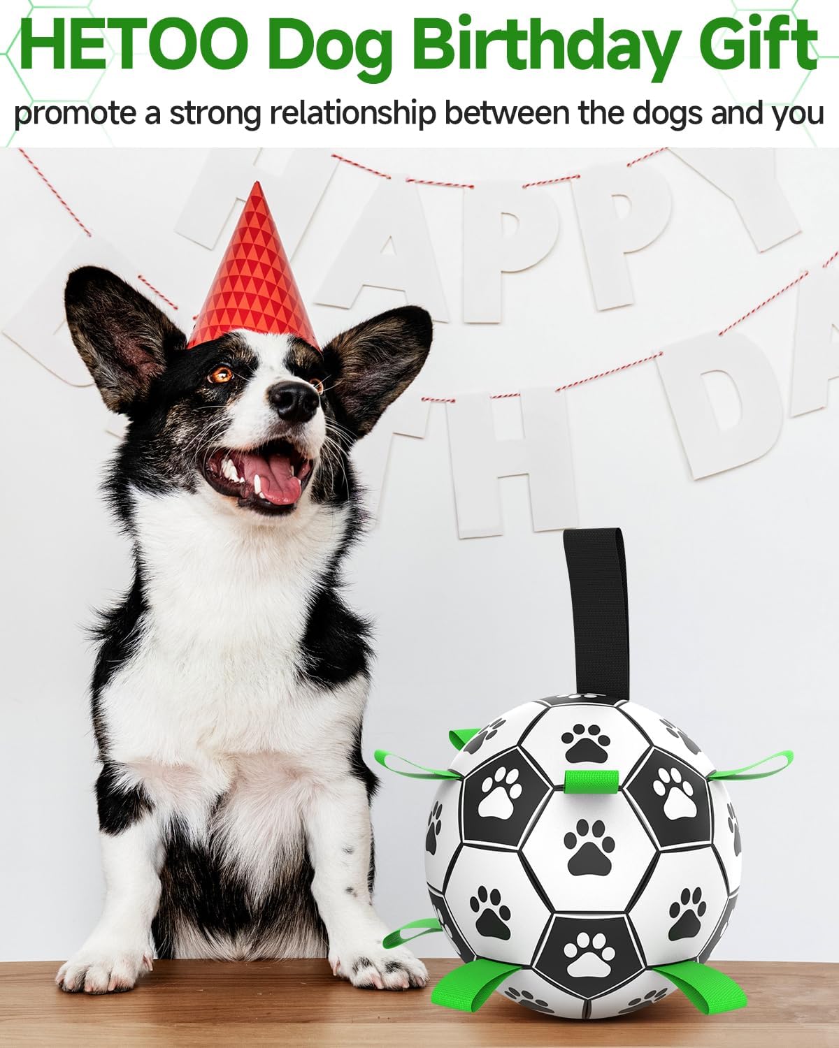 HETOO Dog Balls, Dog Football Toys with Webbing, Interactive Dog Ball Toys for Touring, Durable High Bounce Floating Dog Toy Balls for Dog Birthday Gifts Indoor & Outdoor Medium (6 Inch)