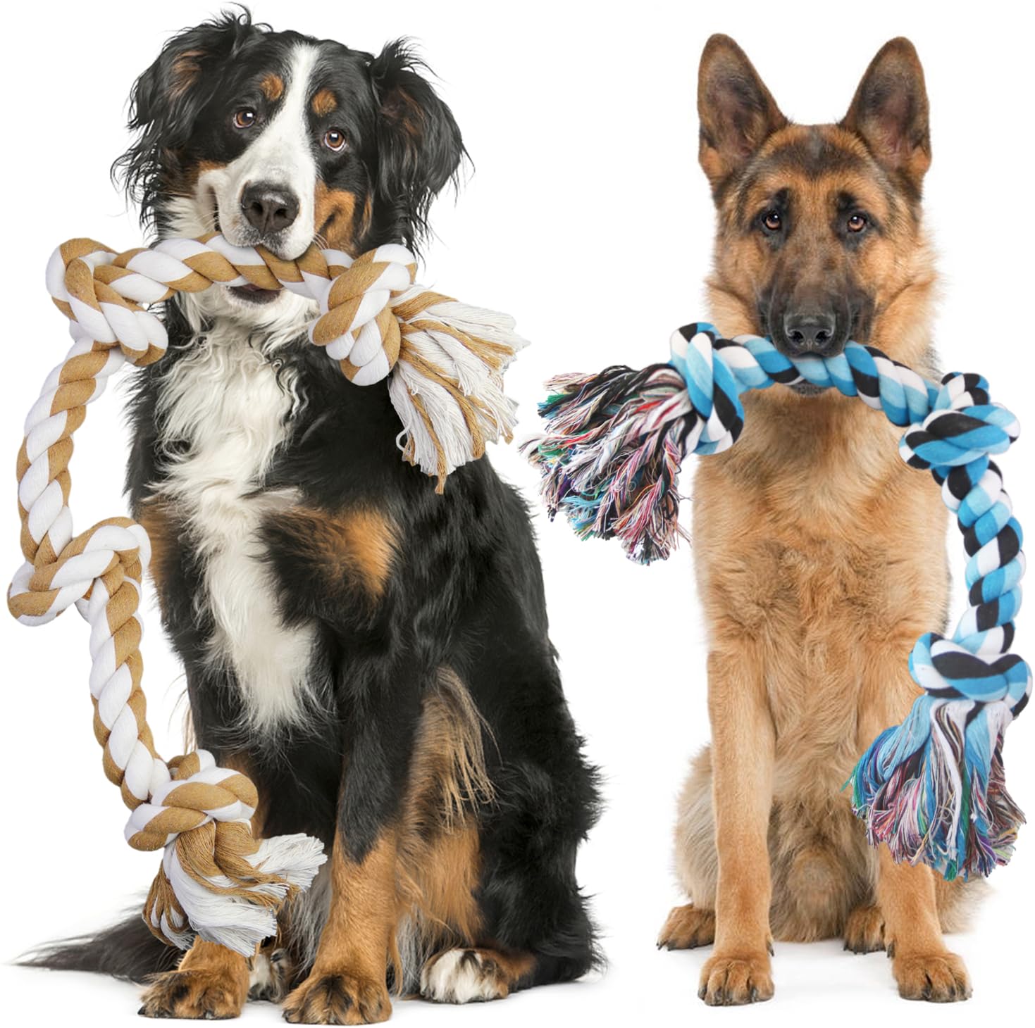 Large Dog Rope Toys For Aggressive Chewers, Size 105 cm, 6 Knot Tough Rope Chew Toys For Large Dogs, Indestructible 100% Non-Dye Cotton Rope For Large Breed Dog, Dogs Teething Chew Tug Toy