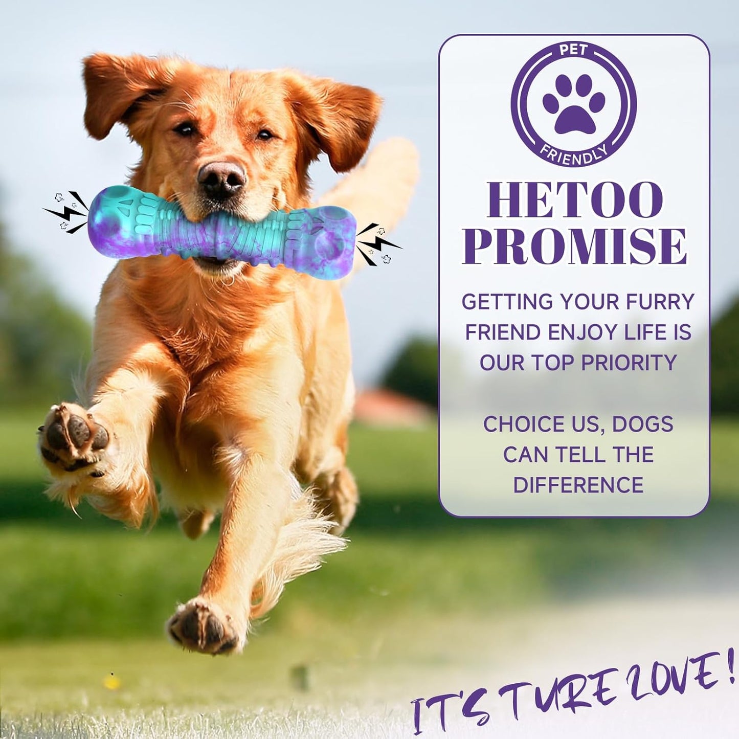 HETOO Dog Chew Toys Indestructible Dog Toys for Large Medium Breed Durable Rubber Squeaky Toy for Aggressive Chewers Tough Strong Bone Outdoor Interactive Dog Toys Birthday Gifts Purple