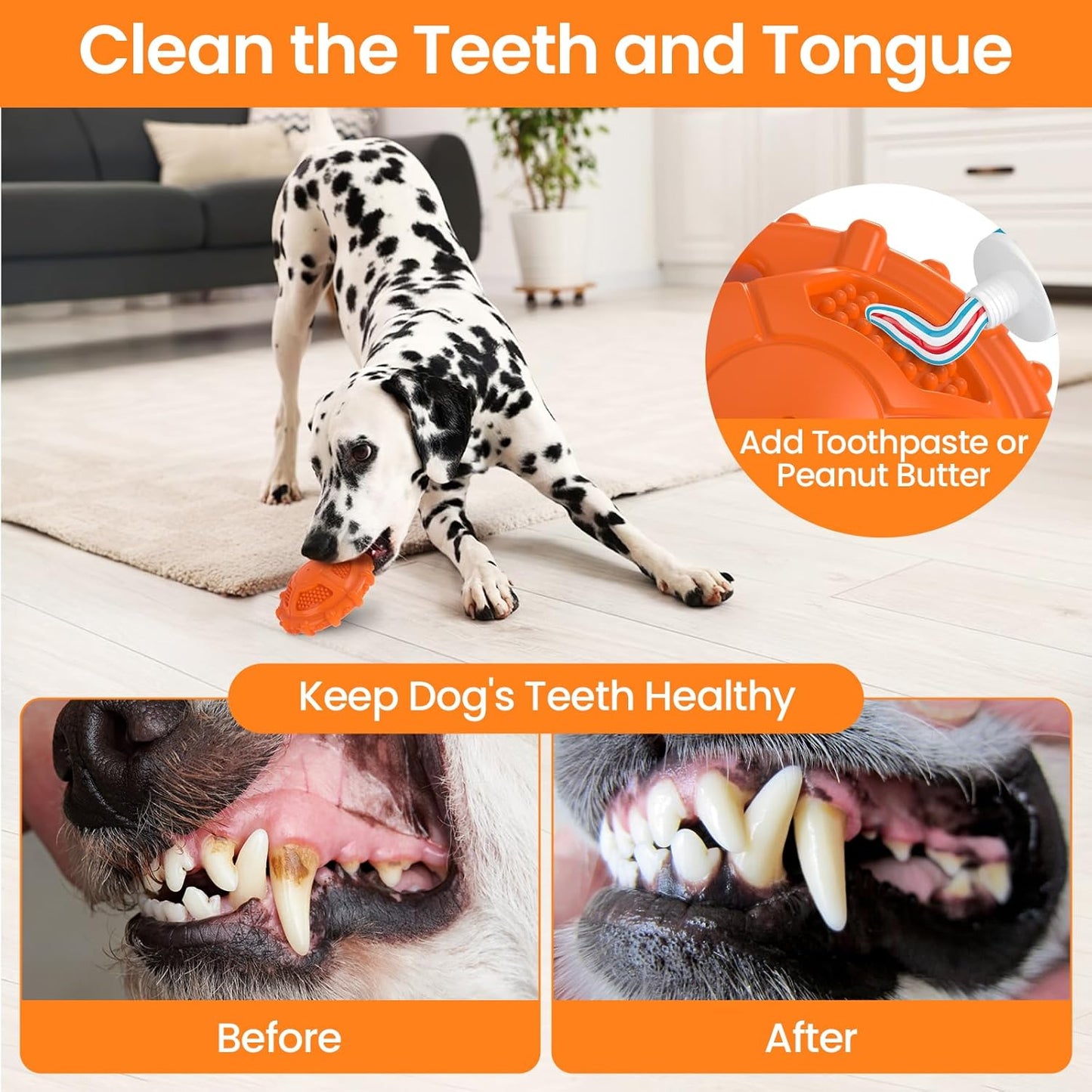 MASBRILL Dog Toys Indestructible, Squeaky Chew Toy for Aggressive Chewer, Tough Pet Toys for Boredom Small Medium Large Breeds, Milk Flavor Interactive Dog Teething for Birthday Present,Orange