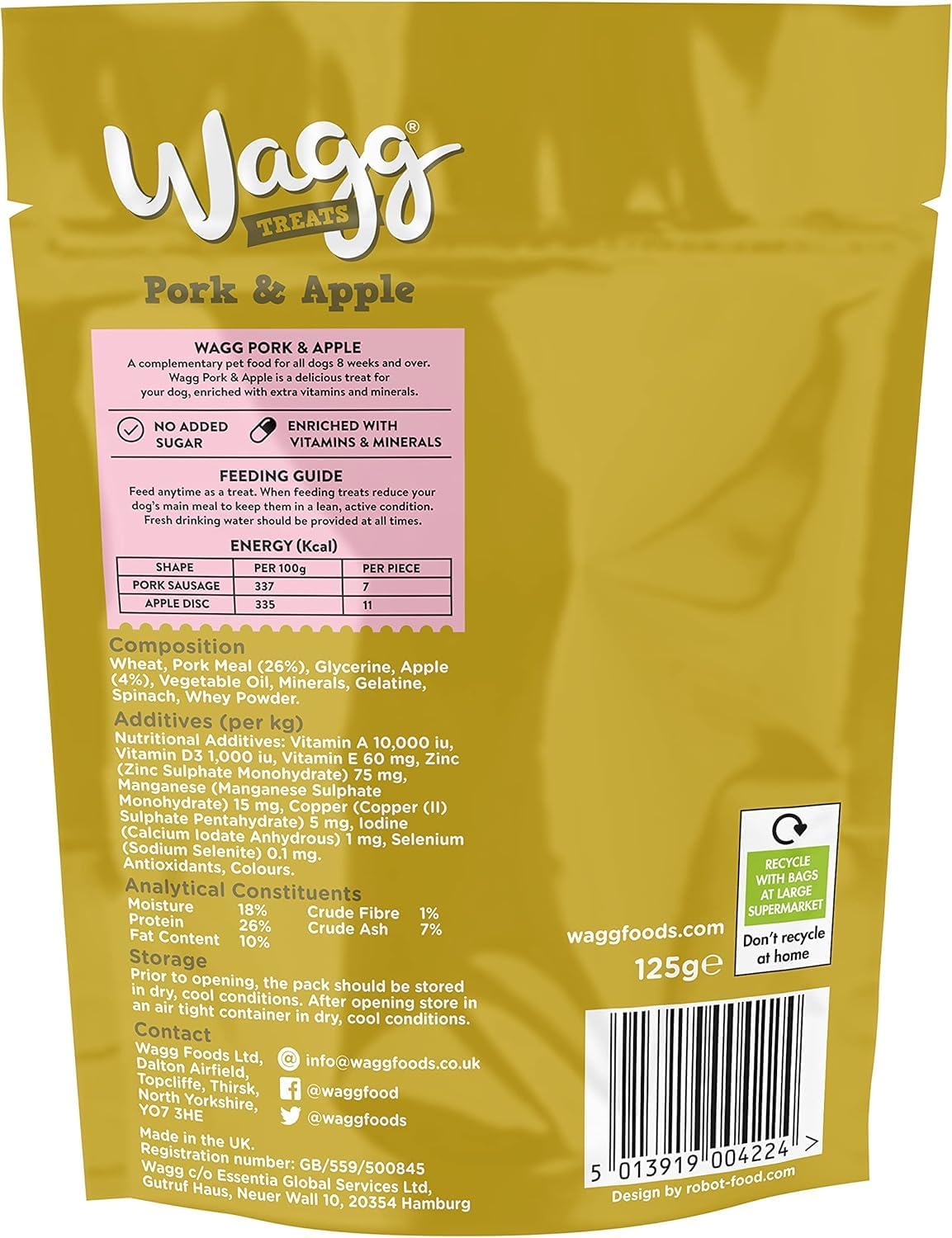 Wagg Tasties Tasty Bites Pork & Apple Dog Treats 125g (Pack of 7) - Oven Baked