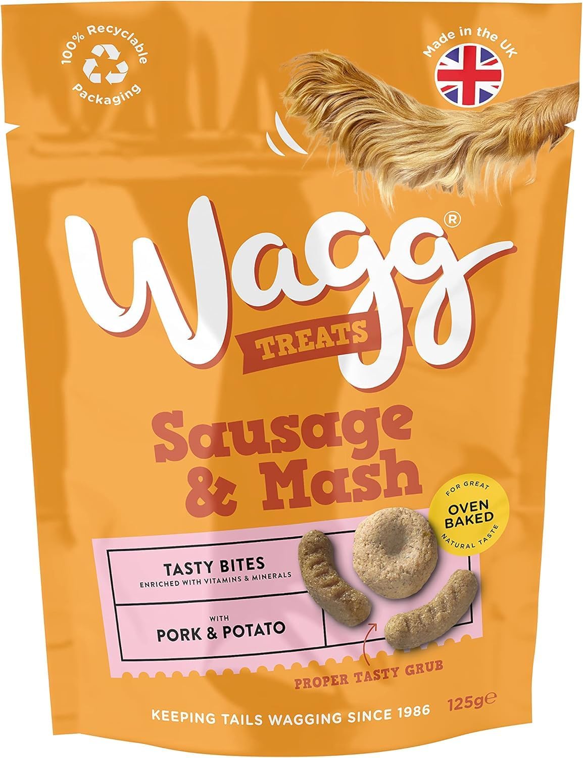 Wagg Sausage & Mash Tasty Bites Pork & Potato Dog Treats 125g (Pack of 7) - Oven Baked