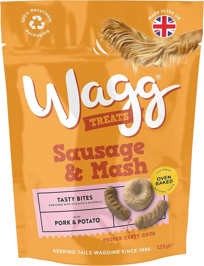 Wagg Sausage & Mash Tasty Bites Pork & Potato Dog Treats 125g (Pack of 7) - Oven Baked