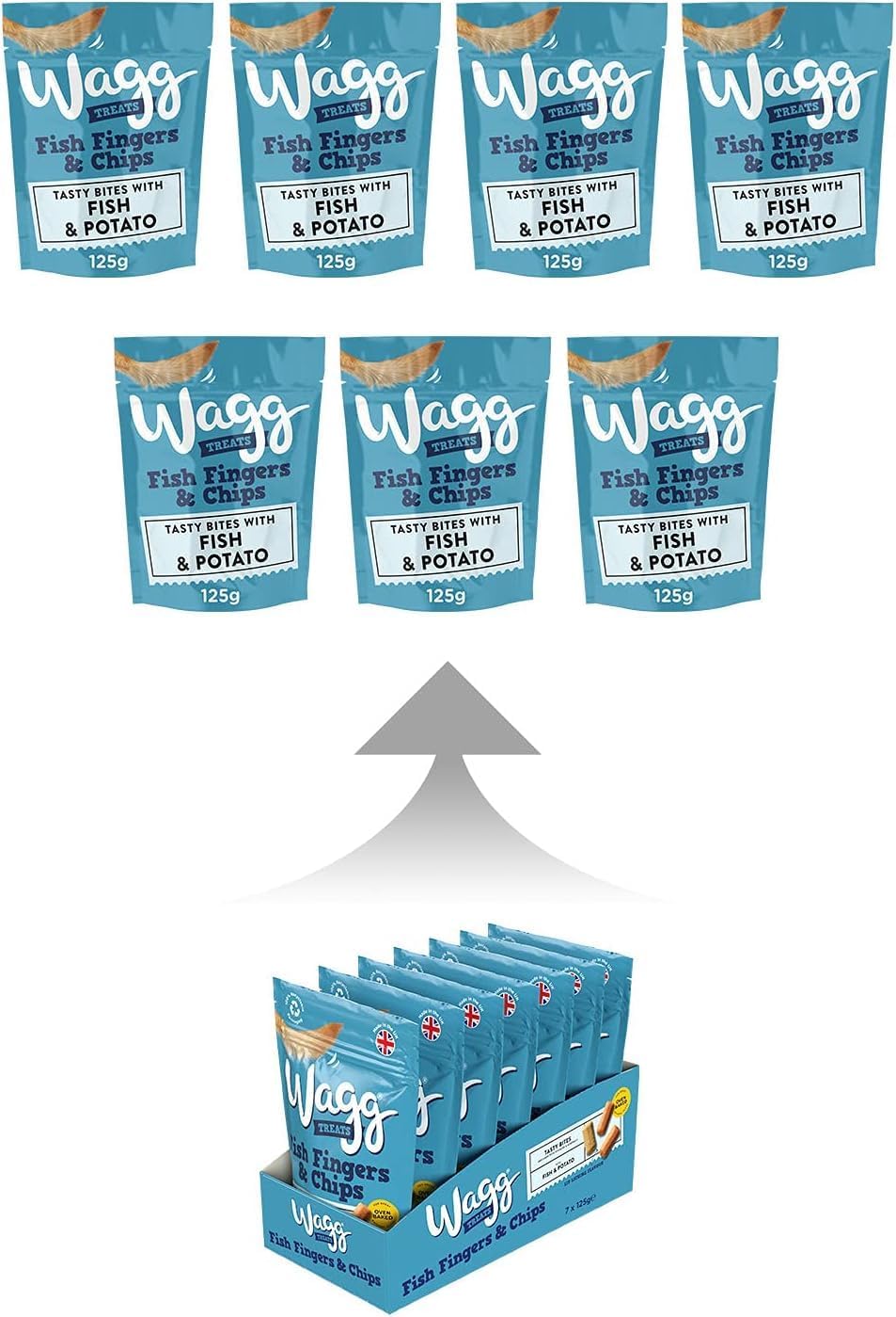 Wagg Fish Finger & Chips Tasty Bites Fish & Potato Dog Treats 125g (Pack of 7) - Oven Baked