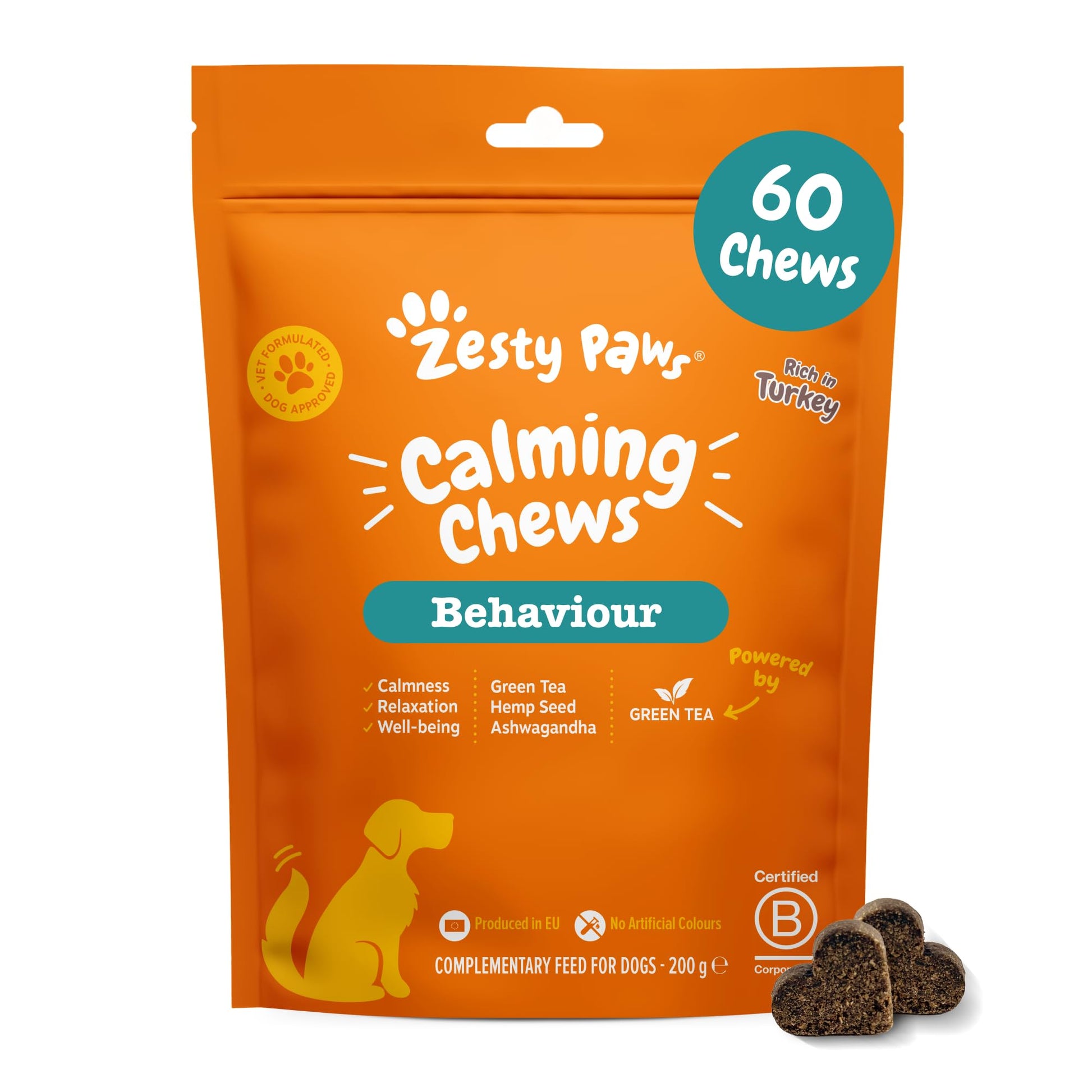 Zesty Paws Calming Treats for Dogs | Helps with Separation Anxiety, Stress & Hyperactivity, Supports Wellbeing & Relaxation | Contains Green Tea, Ashwagandha, L-Tryptophan | Daily Use | 90 Chews