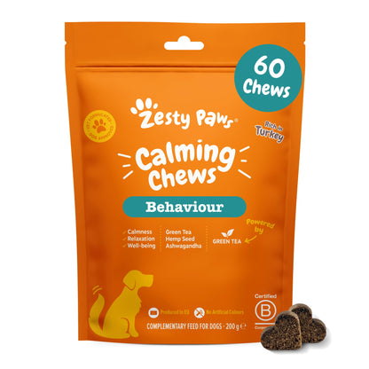 Zesty Paws Calming Treats for Dogs | Helps with Separation Anxiety, Stress & Hyperactivity, Supports Wellbeing & Relaxation | Contains Green Tea, Ashwagandha, L-Tryptophan | Daily Use | 90 Chews