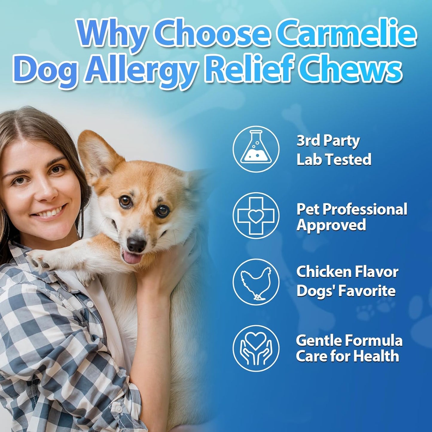 Carmelie Itchy Dog Skin Relief 200 Chews - Anti Itch Treats for Dogs - Omega 3 Probiotics for Dog - Itchy & Paw Licking Allergy Relief, Seasonal Allergies, Skin & Coat Support (Chicken)