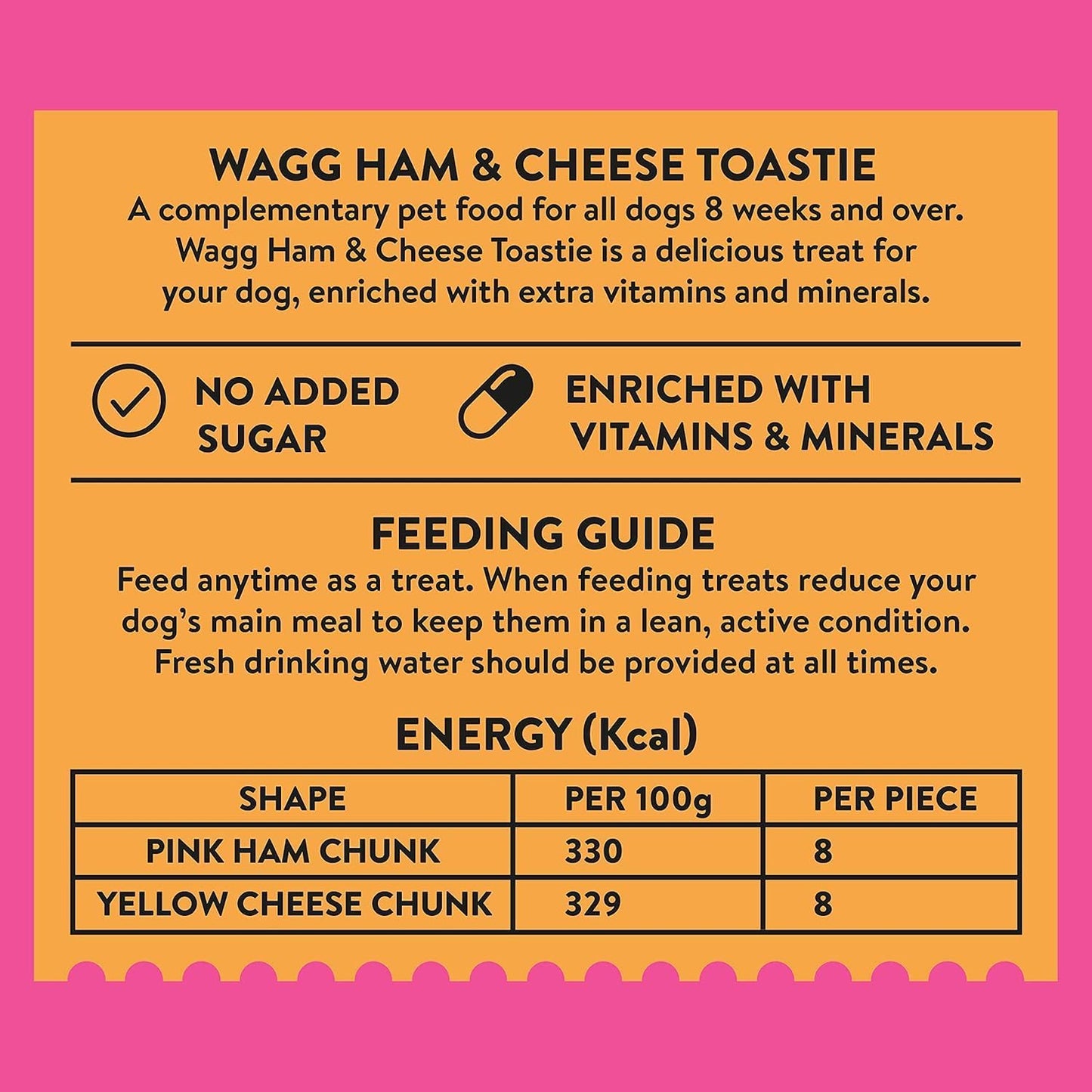 Wagg Ham & Cheese Toastie Tasty Chunks Ham & Cheese Dog Treats 125g (Pack of 7) - Oven Baked