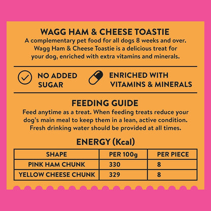 Wagg Ham & Cheese Toastie Tasty Chunks Ham & Cheese Dog Treats 125g (Pack of 7) - Oven Baked