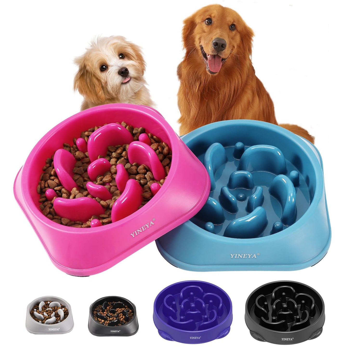 YINEYA Slow Feeder Dog Bowl Anti Gulping Healthy Eating Dog Slow Food Feeding Pet Bowl Slow Eating Healthy Design for Large Size Dogs (Rosered)
