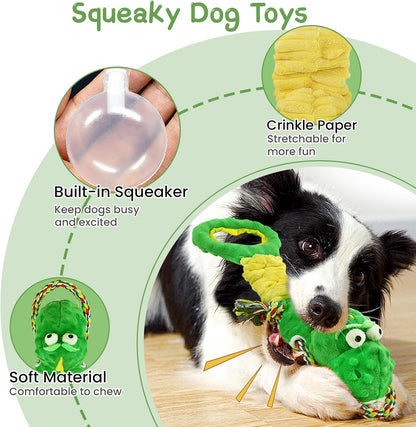 YINEYA Squeaky Dog Toys for Small, Puppy, Medium and Large，Interactive Dogs Toy For Boredom, Plush Soft Dogs Toy with Crinkle Paper, Fun Dinosaur Tough Dog Tug Toys