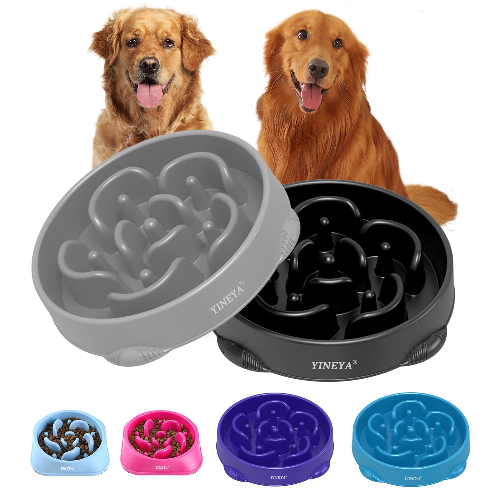 YINEYA Slow Feeder Dog Bowl Anti Gulping Healthy Eating Dog Slow Food Feeding Pet Bowl Slow Eating Healthy Design for Large Size Dogs (Rosered)