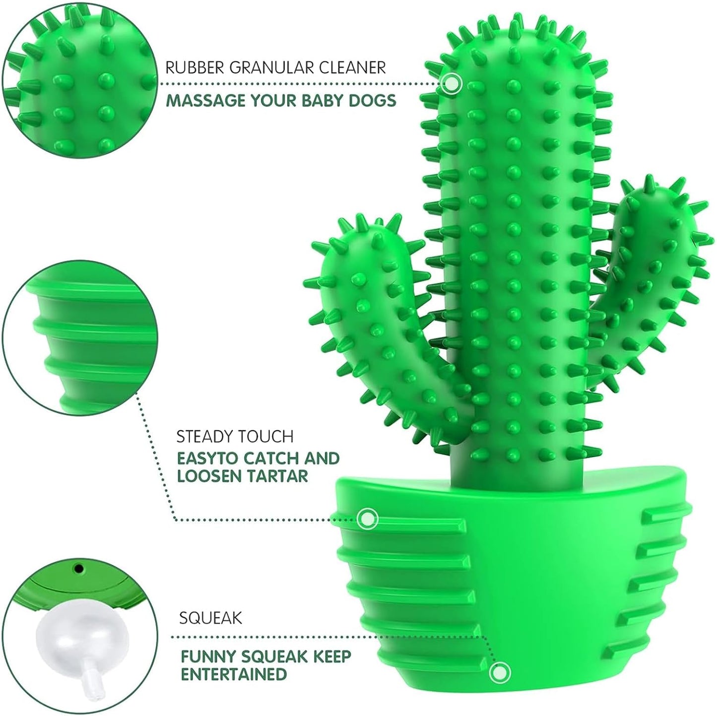HETOO Indestructible Dog Chew Toys for Aggressive Chewers: Tough Durable Dog Squeaky Toys Dog Toothbrush for Teeth Cleaning, Gifts for Dogs (Cactus)