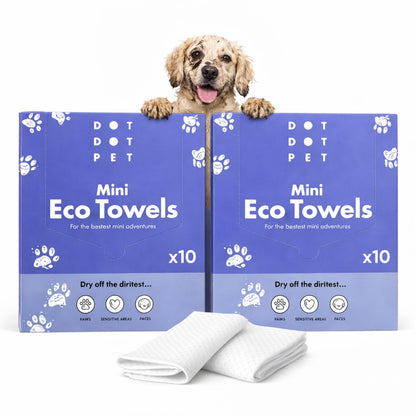 Eco Mini Dog Towels for Drying Dogs (10 Pack) - Natural Fibre, Super-Absorbent Small Dog Drying Towels, Plastic-Free & Skin-Kind - Dog Cleaning Wipes Ideal for Mud, Wet Dogs & Bath Time