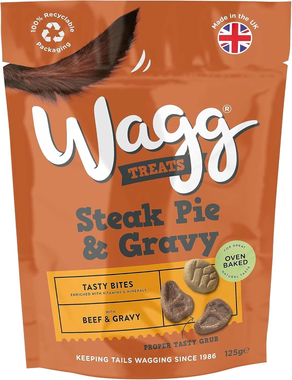 Wagg Steak Pie Tasty Bites Beef & Gravy Dog Treats 125g (Pack of 7) - Oven Baked