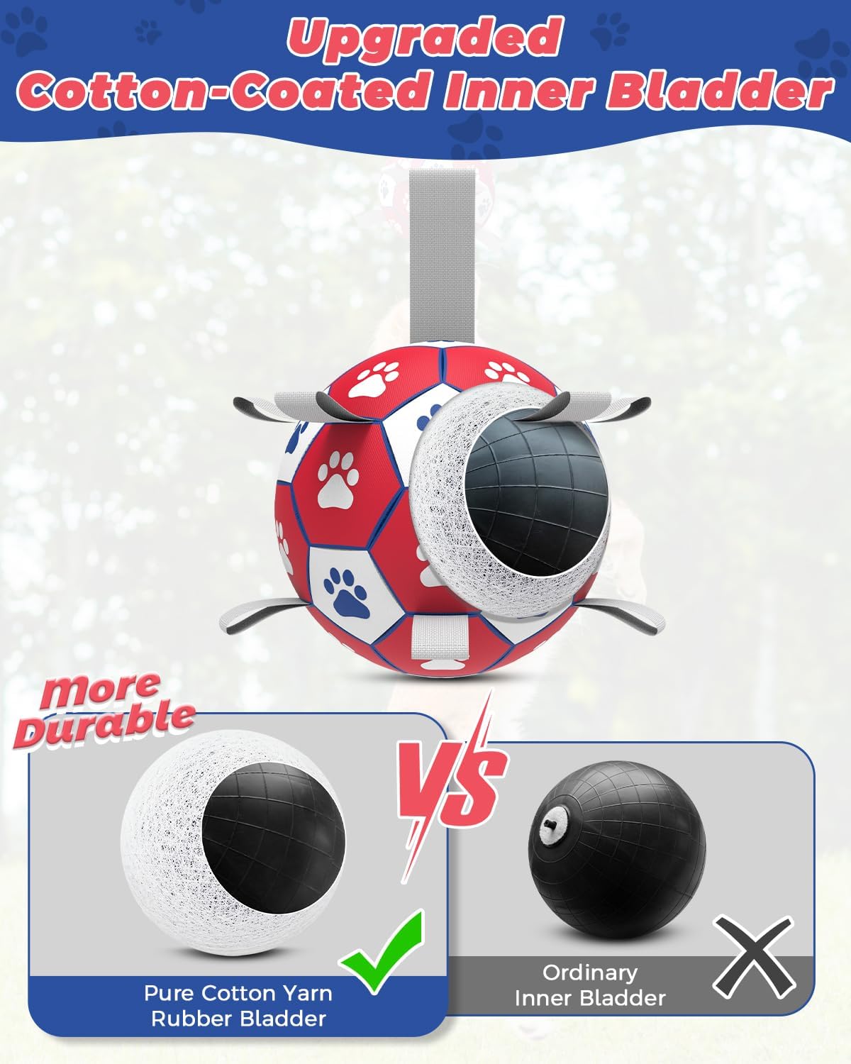 HETOO Dog Soccer Ball, Interactive Dog Toys for Doggies, Durable Dog Balls for Small & Medium Dogs Red White (6 inch)