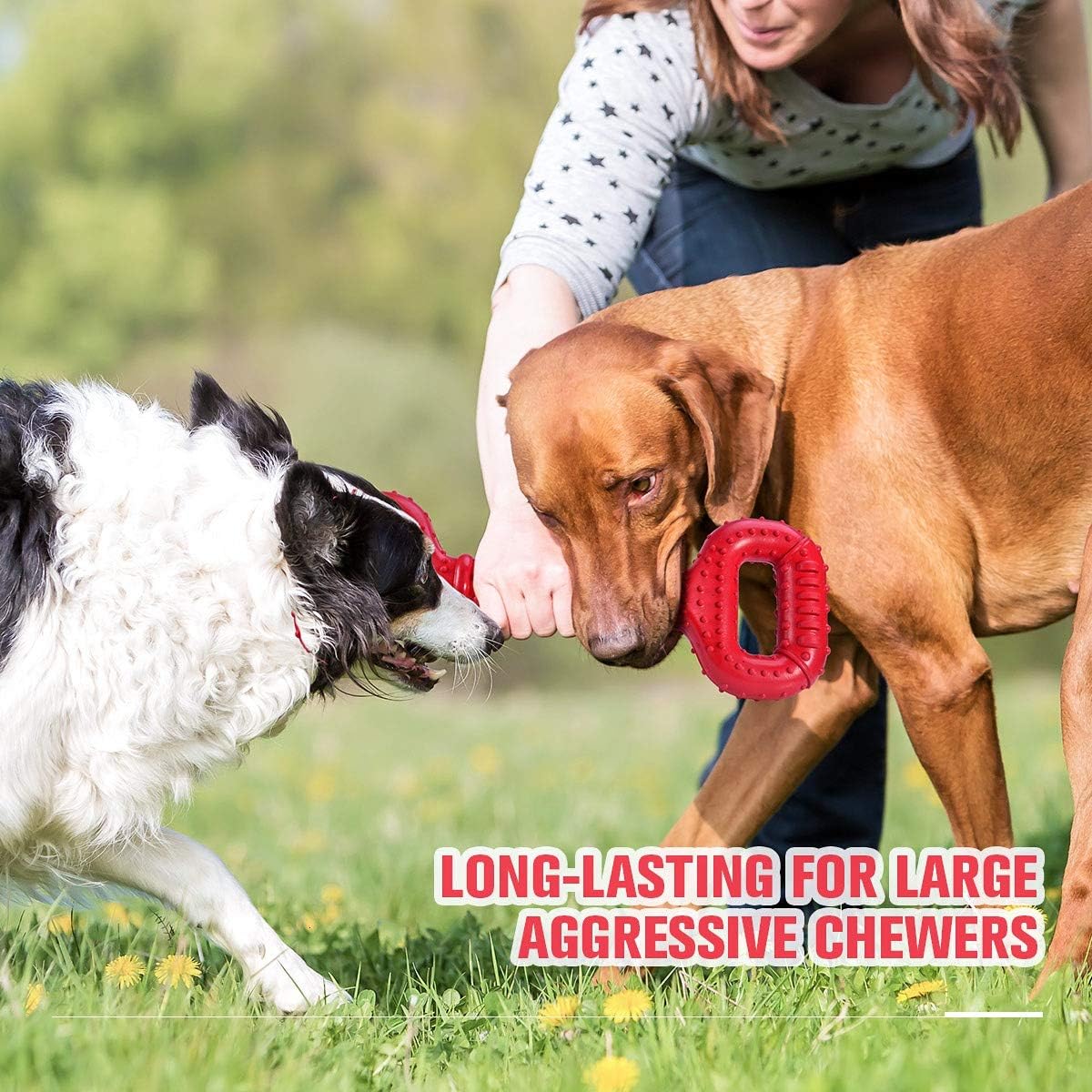 Feeko Large Breed Dog Toys - Indestructible Interactive Bone Toy, 15 Inch, Natural Rubber, Tooth Cleaning, Tug-of-war for Medium & Large Dogs