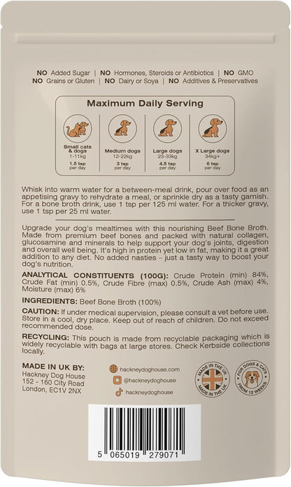 Beef Bone Broth for Dogs & Cats | Create Delicious Bone Broth Gravy | Dog Food Topper for Picky Eaters | Each Pack Makes 9 Pints | Hackney Dog House (Beef)