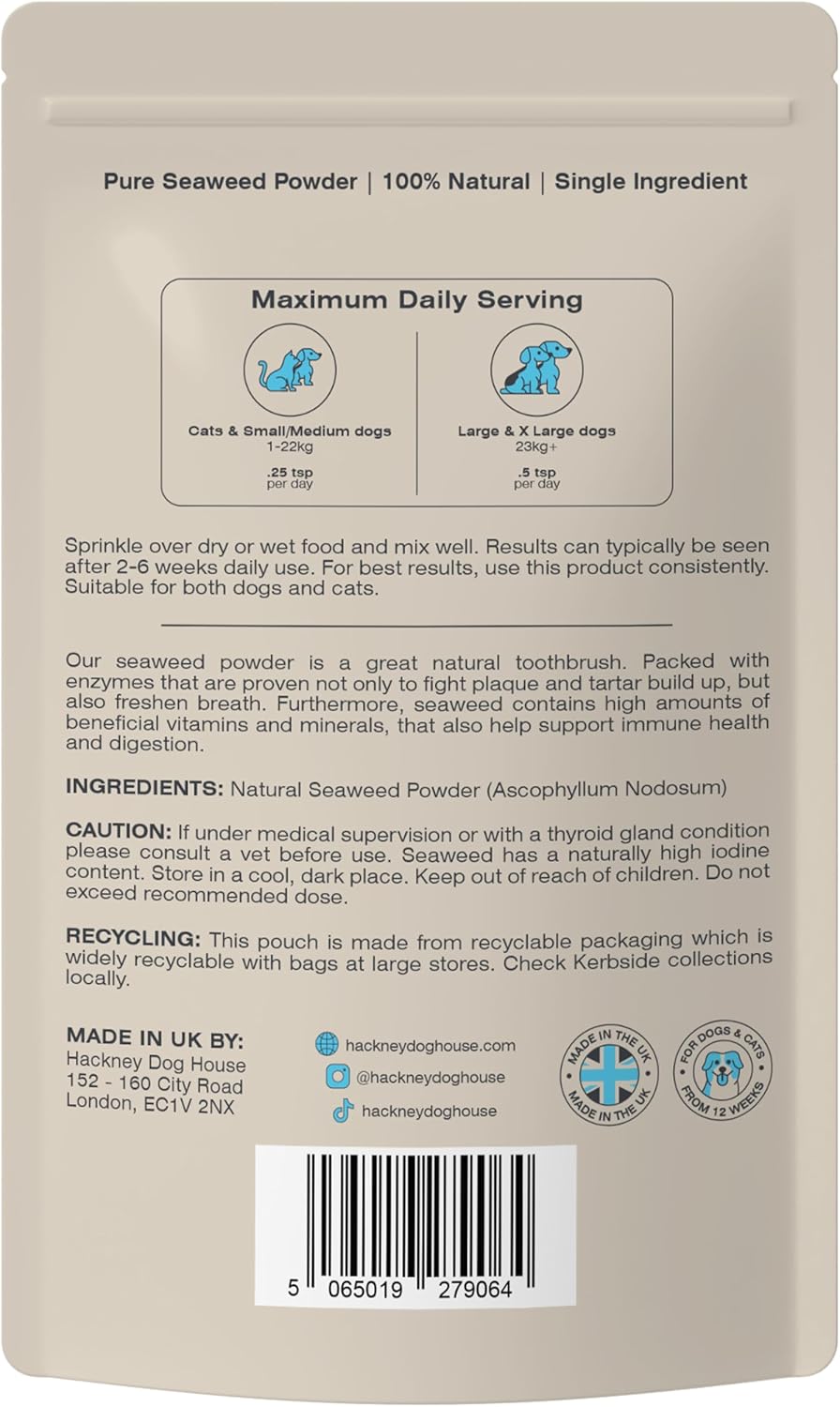 Plaque Off Seaweed Powder for Dogs (150 grams) | Natural Kelp | Plaque & Tartar Remover for Dogs | Naturally Freshens Breath | Dental Powder | Fights Teeth & Gum Disease | 120 Servings