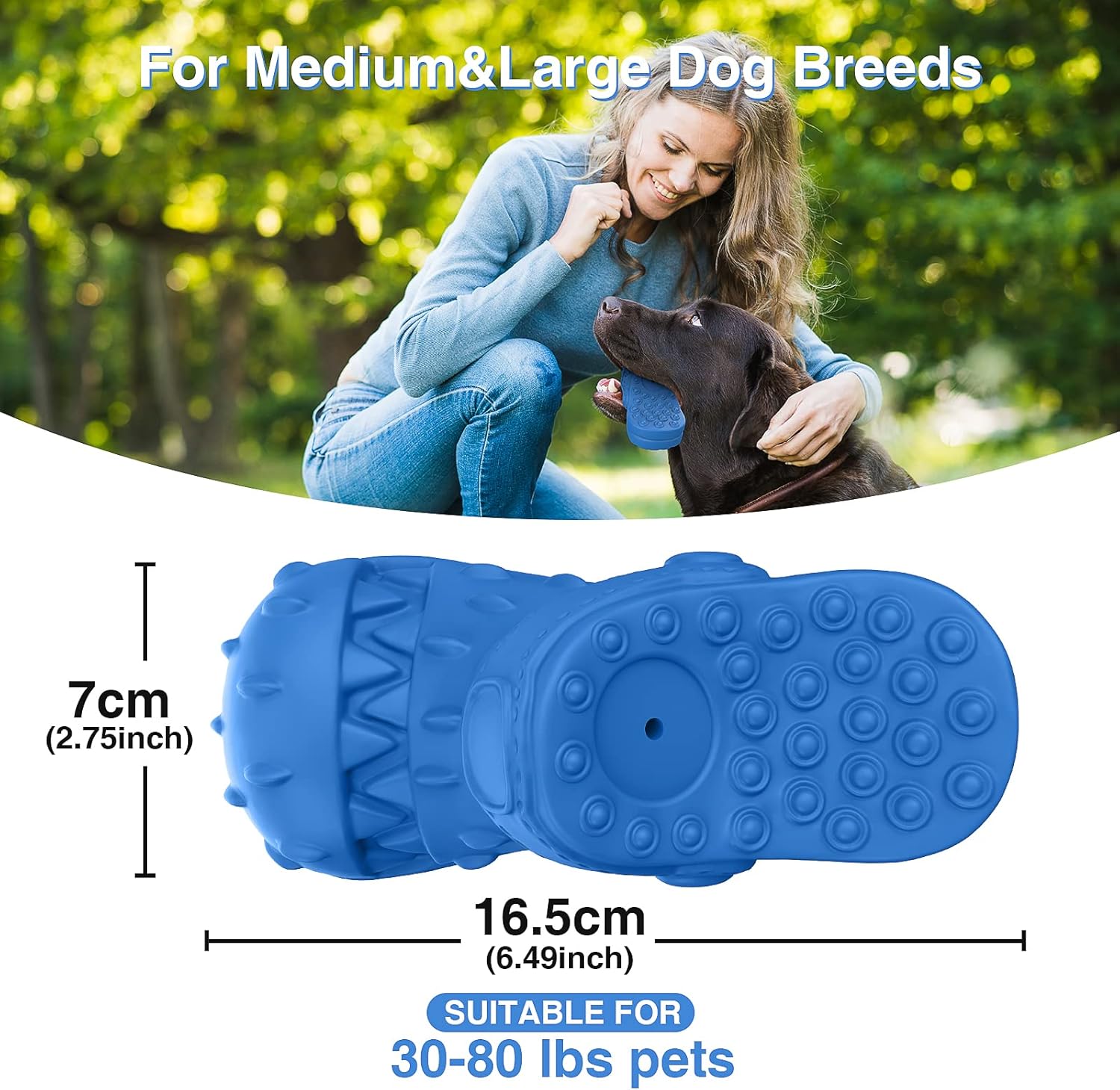 RUXAN Dog Chew Toys Indestructible - Squeaky Interactive Dog Toys for Teeth Cleaning, Rubber Dog Chew Toy with Beef Flavor for Small Medium Large Aggressive Chewers