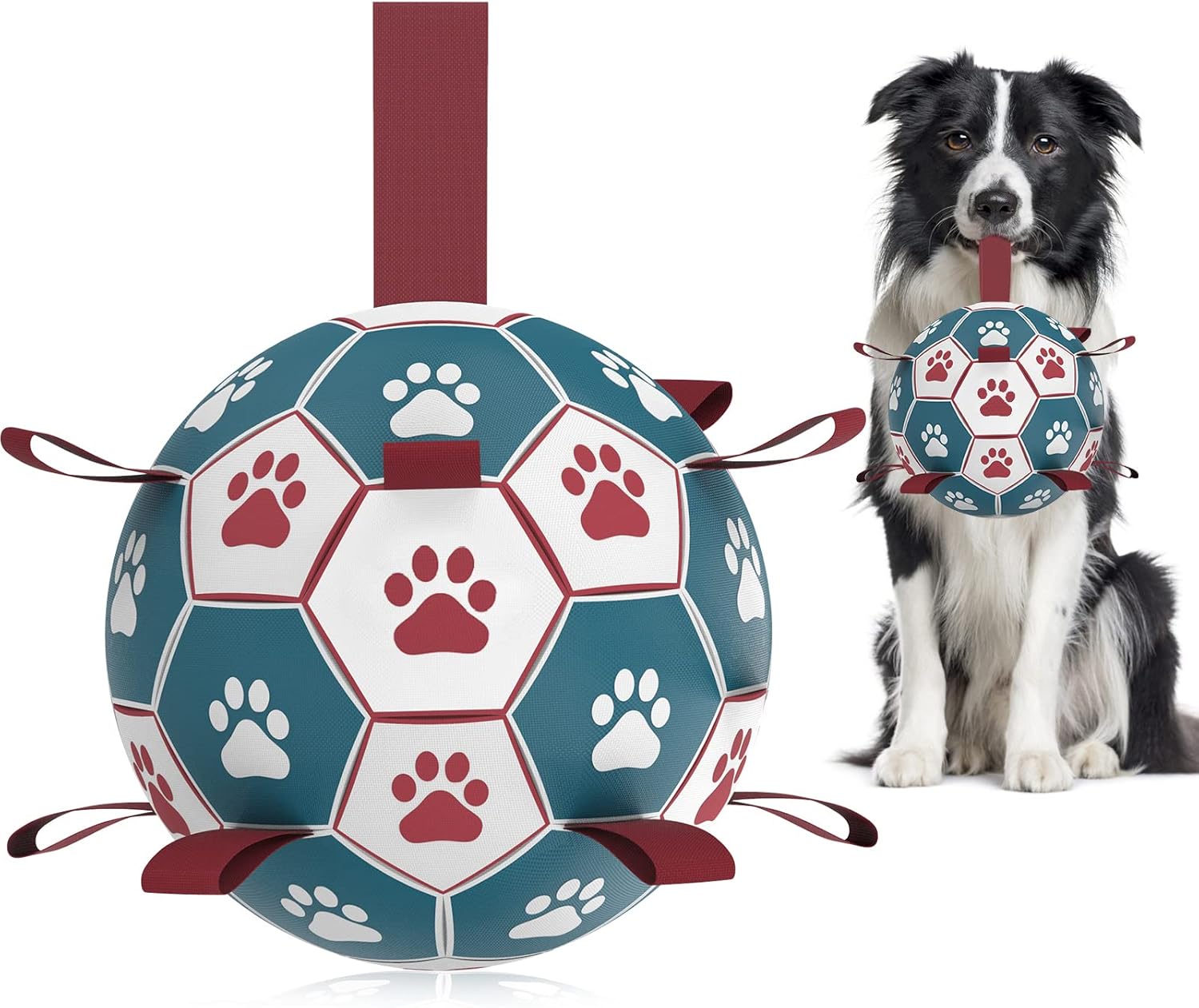 HETOO Dog Soccer Ball, Interactive Dog Toys for Tug of War, Water Toy, Durable Balls for Small & Medium Blue Red (6 inch)