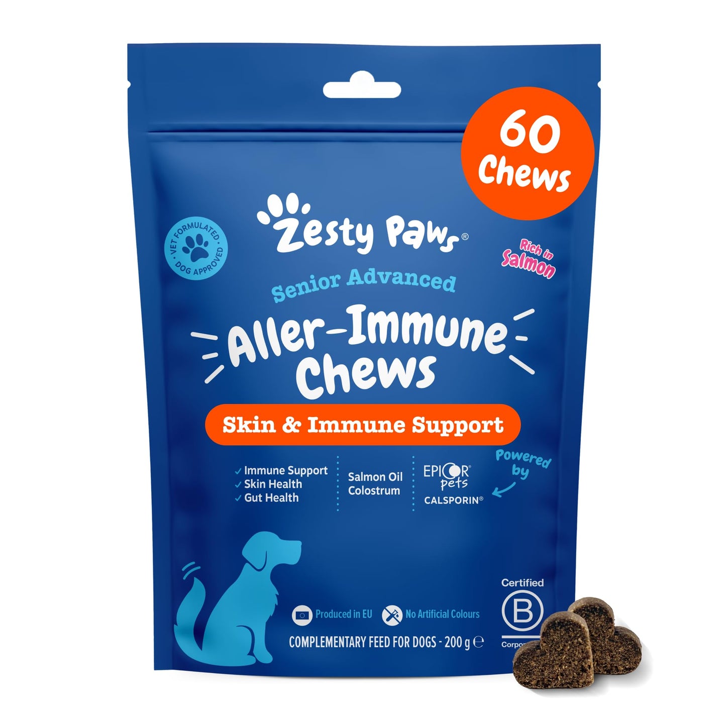 Zesty Paws Aller-Immune Chews for Dogs | Supports Immune Function, Helps Gut, Skin & Coat Health, For Itchy, Dry Skin | Contains Salmon Oil, Prebiotics, Probiotics, Vitamin A | Daily Use | 90 Chews
