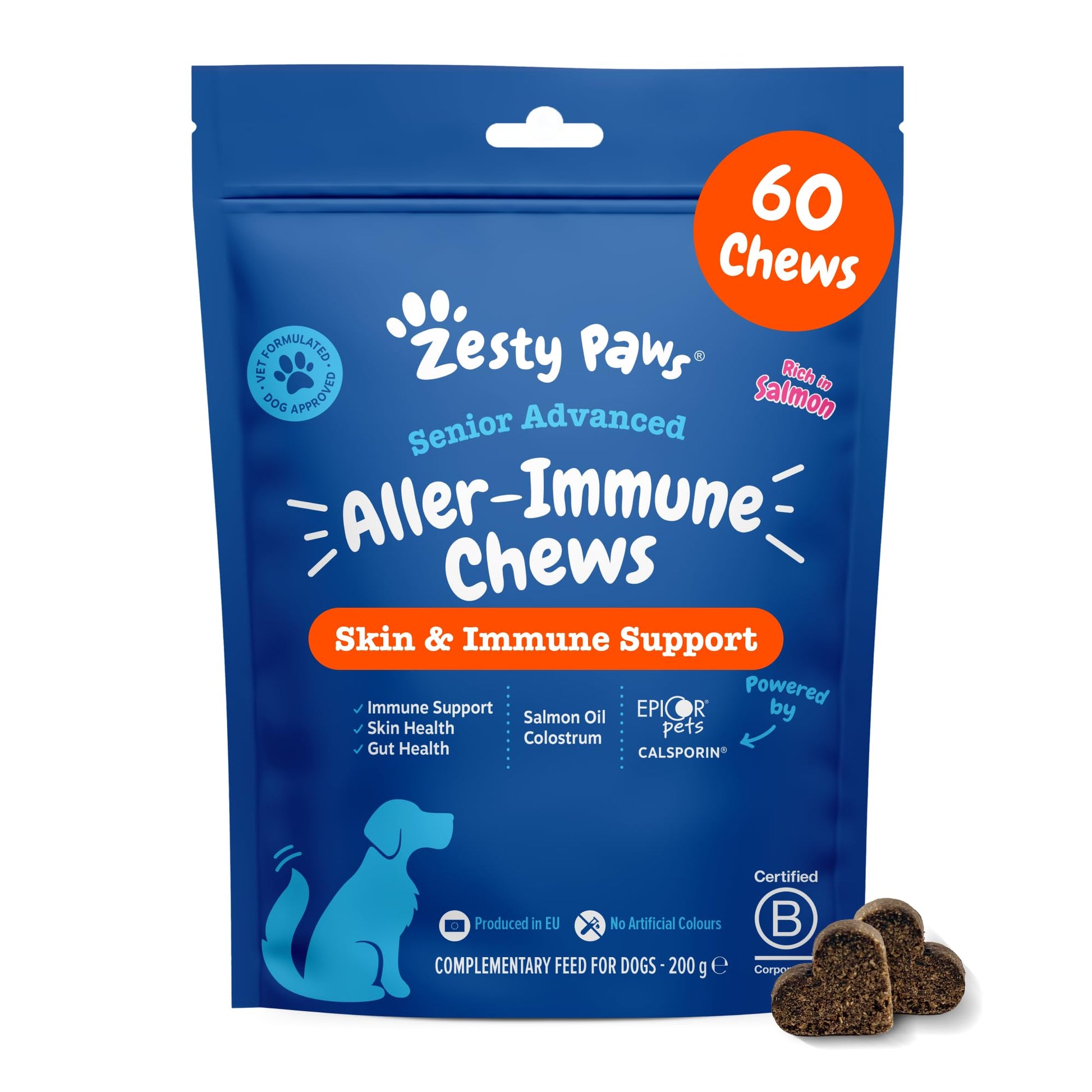 Zesty Paws Aller-Immune Chews for Dogs | Supports Immune Function, Helps Gut, Skin & Coat Health, For Itchy, Dry Skin | Contains Salmon Oil, Prebiotics, Probiotics, Vitamin A | Daily Use | 90 Chews