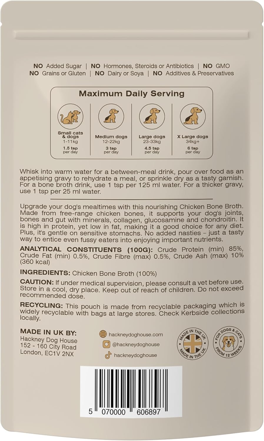 Chicken Bone Broth for Dogs & Cats | Create Delicious Bone Broth Gravy | Dog Food Topper for Picky Eaters | Each Pack Makes 9 Pints | Hackney Dog House