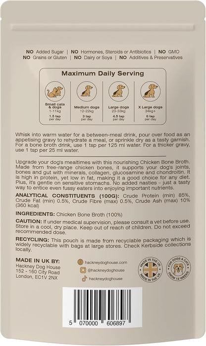 Chicken Bone Broth for Dogs & Cats | Create Delicious Bone Broth Gravy | Dog Food Topper for Picky Eaters | Each Pack Makes 9 Pints | Hackney Dog House