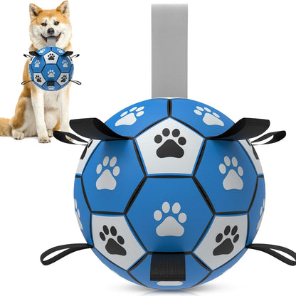 HETOO Interactive Dog Football Toys with Webbing, Durable Dog Water Balls for Small Medium Breed, Indoor & Outdoor Blue Gray (6 Inch)
