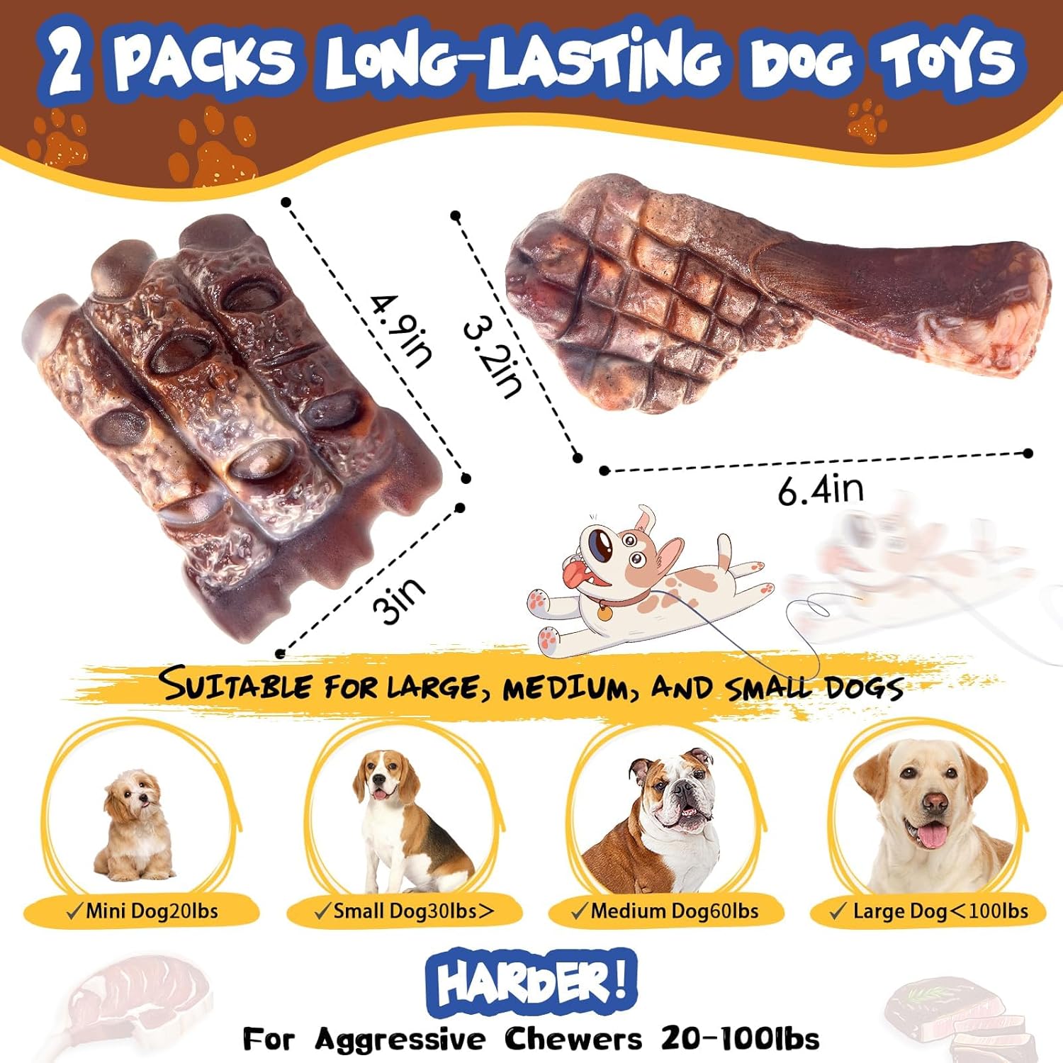 Aleath Dog Chew Toys for Aggressive Chewers, 2 Pack Indestructible Dog Toy for Large Medium Breed Tough Durable Toys for Boredom