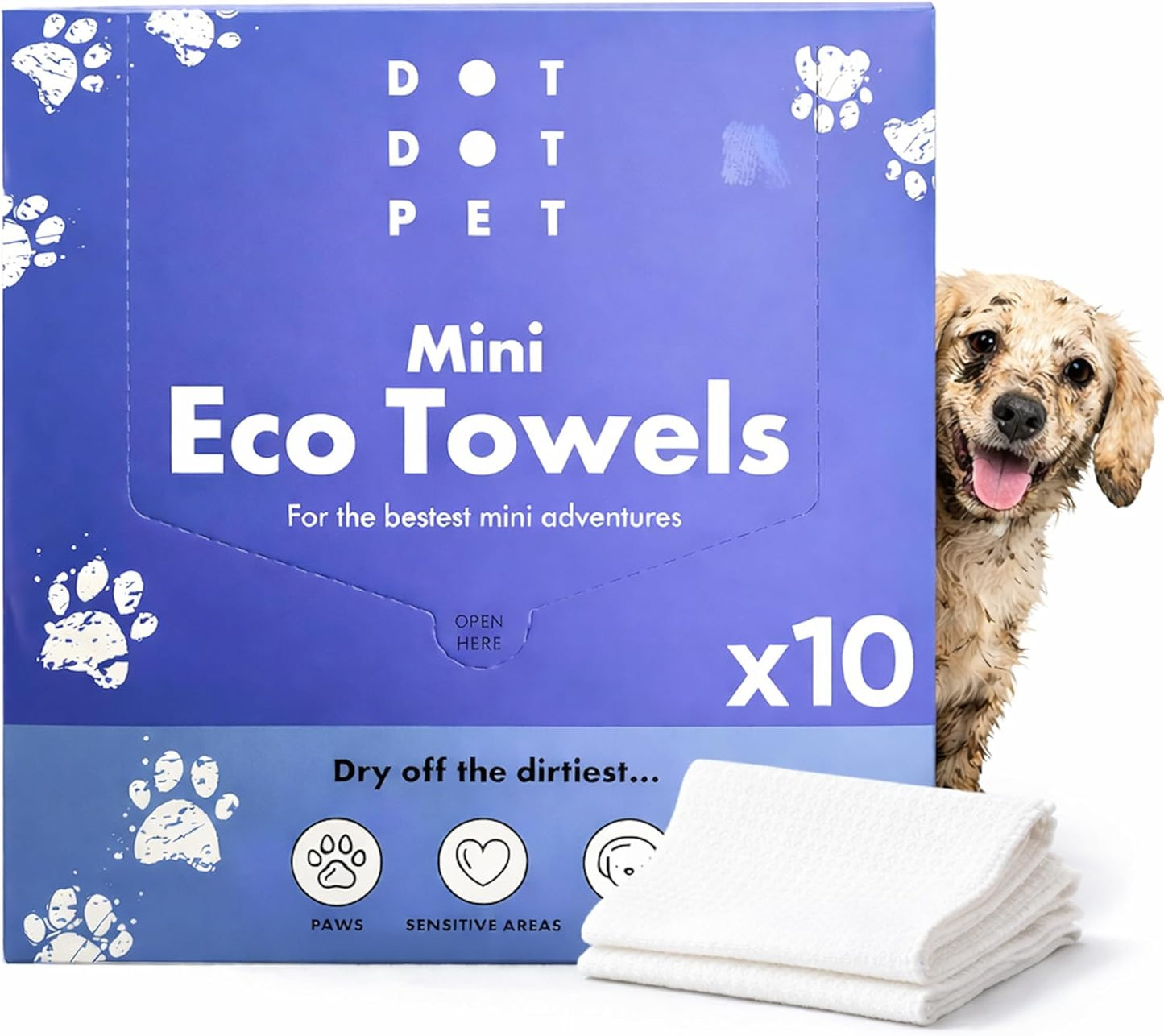 Eco Mini Dog Towels for Drying Dogs (10 Pack) - Natural Fibre, Super-Absorbent Small Dog Drying Towels, Plastic-Free & Skin-Kind - Dog Cleaning Wipes Ideal for Mud, Wet Dogs & Bath Time