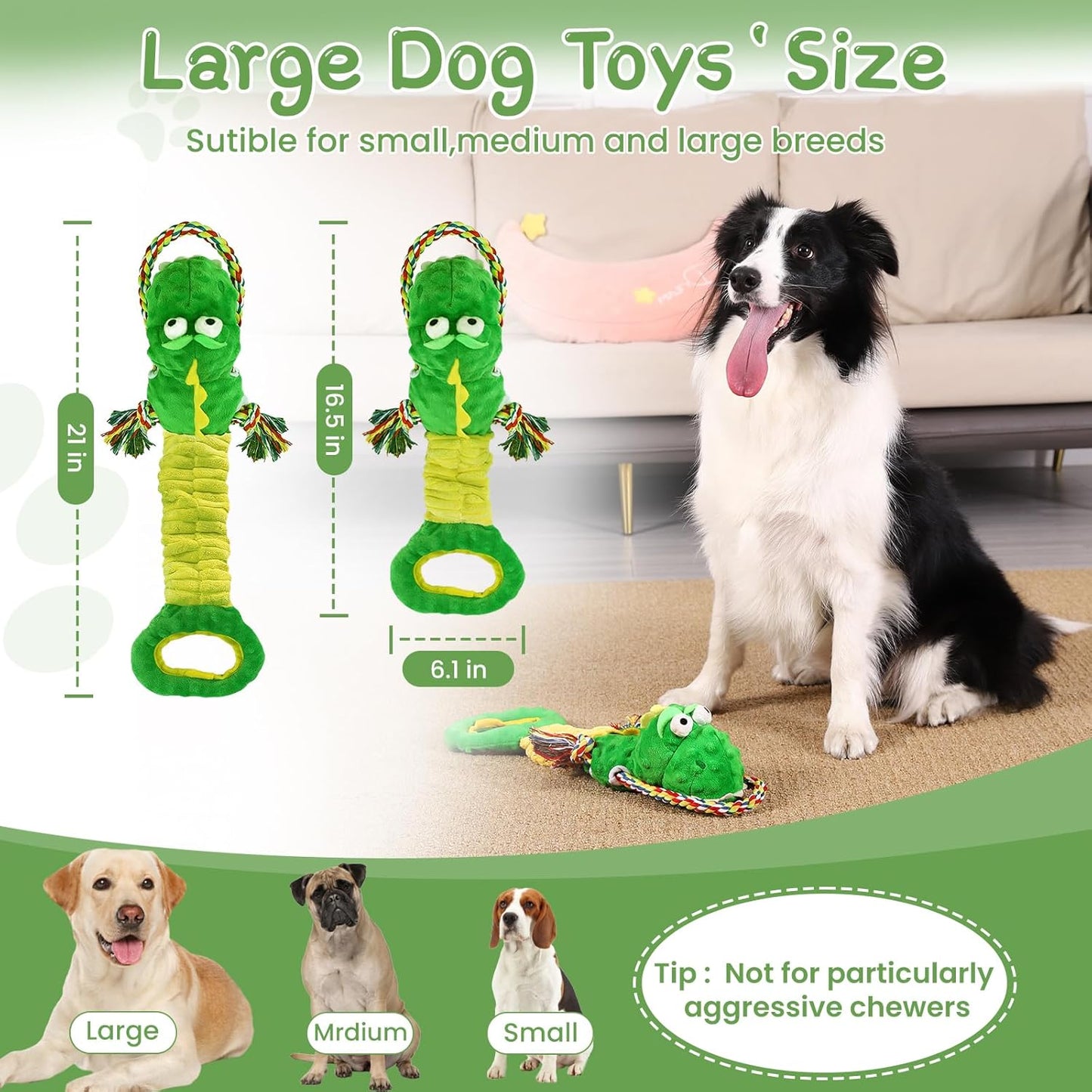 YINEYA Squeaky Dog Toys for Small, Puppy, Medium and Large，Interactive Dogs Toy For Boredom, Plush Soft Dogs Toy with Crinkle Paper, Fun Dinosaur Tough Dog Tug Toys