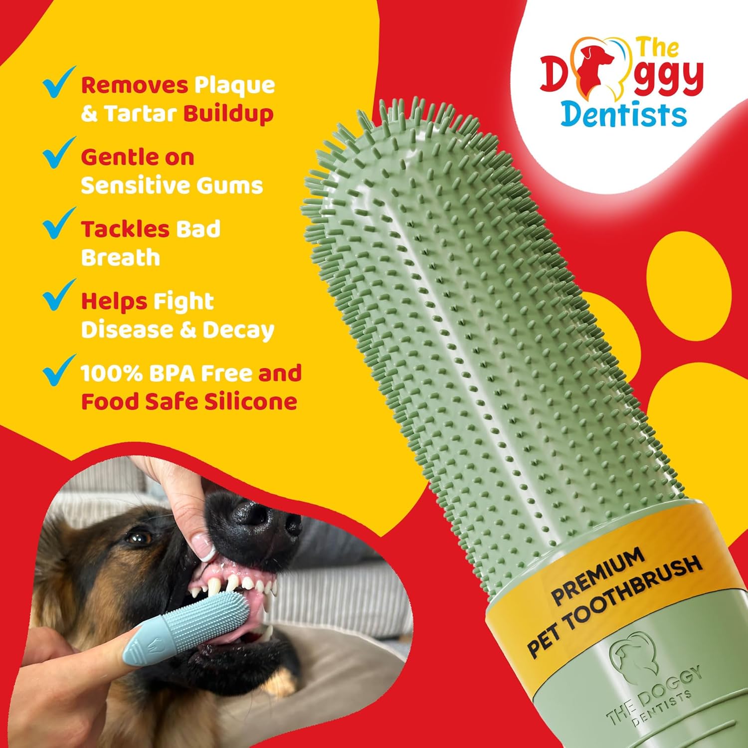 Dog & Cat Finger Toothbrush Pack (2) – 360° Silicone Pet Toothbrush with Protective Case – Perfect for Puppies, Tartar Removal, Bad Breath & Daily Pet Teeth Cleaning