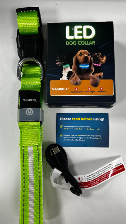 MASBRILL Luminous Dog Collar, LED Rechargeable and Waterproof Dog Collar, 3 Glowing Modes and Adjustable Size Suitable for Small Large Dogs (Blue, M)