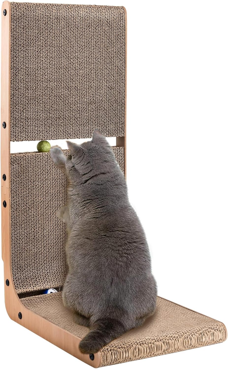 AUSCAT Cardboard Cat Scratcher, Vertical Scratching Board for Indoor Cats, 27.2 Inch/69 cm L Shaped Cat Scratchers with Two Build-In Toy Balls