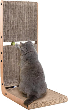 AUSCAT Cardboard Cat Scratcher, Vertical Scratching Board for Indoor Cats, 27.2 Inch/69 cm L Shaped Cat Scratchers with Two Build-In Toy Balls