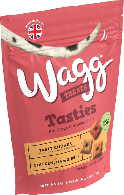 Wagg Tasties Tasty Chunks Chicken, Ham & Beef Dog Treats 125g (Pack of 7) - Oven Baked