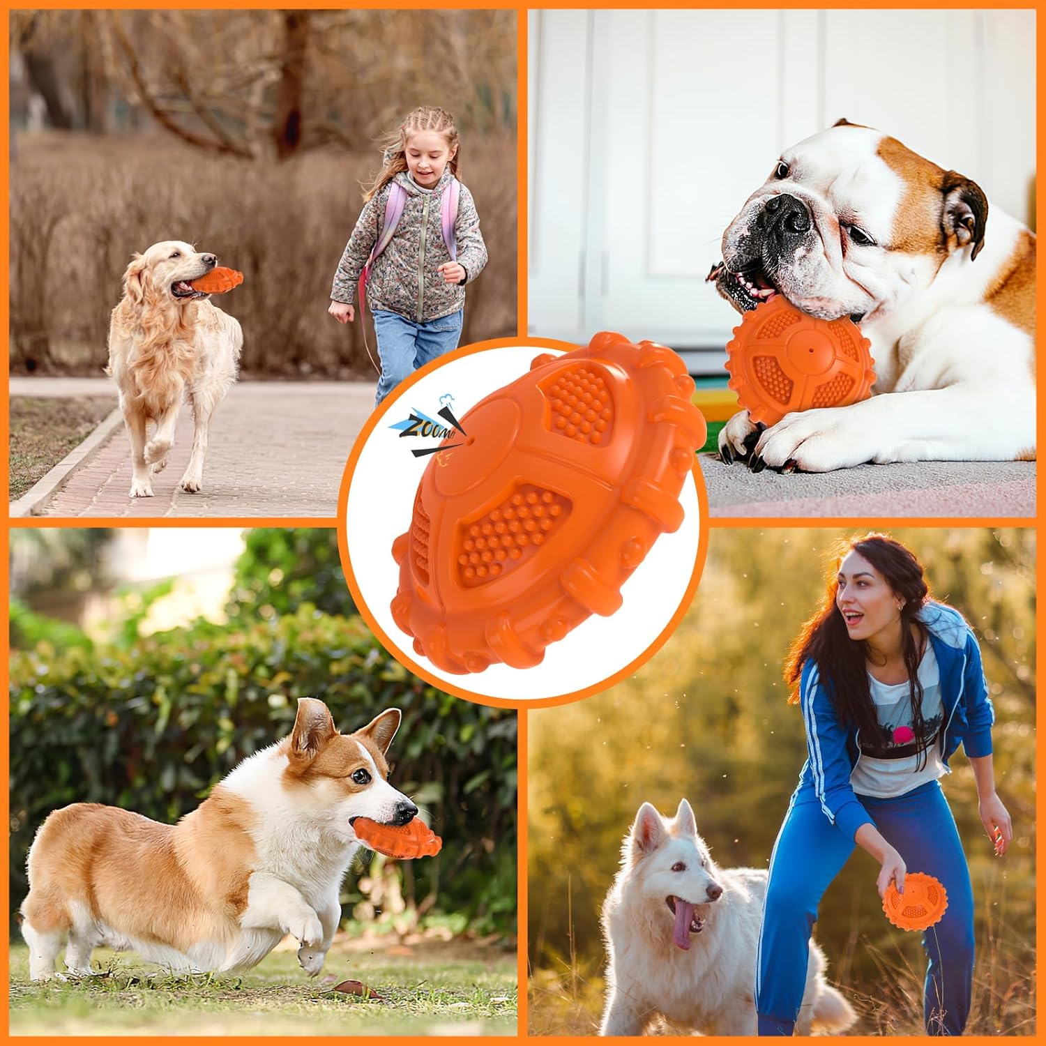 MASBRILL Dog Toys Indestructible, Squeaky Chew Toy for Aggressive Chewer, Tough Pet Toys for Boredom Small Medium Large Breeds, Milk Flavor Interactive Dog Teething for Birthday Present,Orange