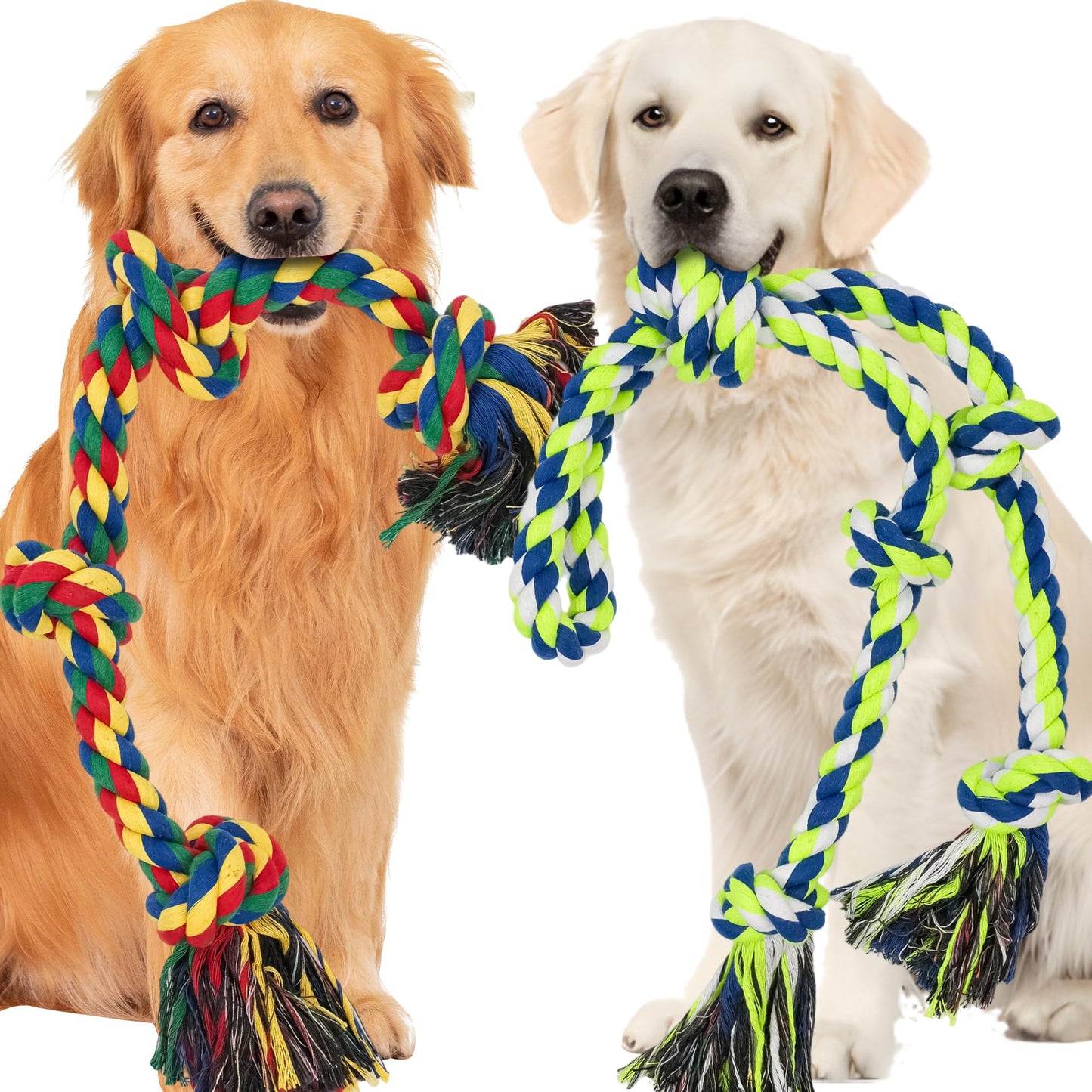 Giant XL Dog Rope Toys for Aggressive Chewers - Set of 2 Heavy Duty Indestructible Dog Rope Toy for Large Breed Puppy- 100% Cotton Strong, Sturdy Rope - Medium and Large Dogs for Chewing, Tug of War