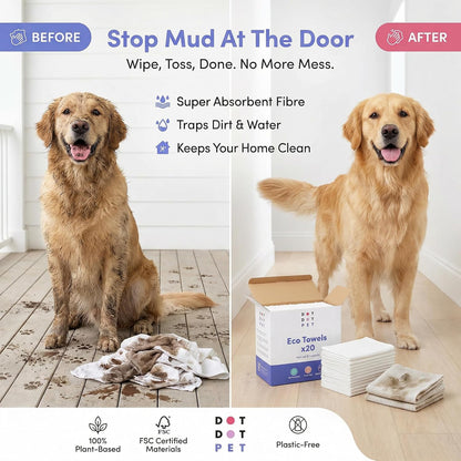 Eco Dog Towels for Drying Dogs (20 Pack) - Natural Fibre, Super-Absorbent Dog Drying Towels - Plastic-Free & Skin-Kind - Dog Cleaning Wipes Ideal for Muddy Walks, Wet Dogs & Bath Time