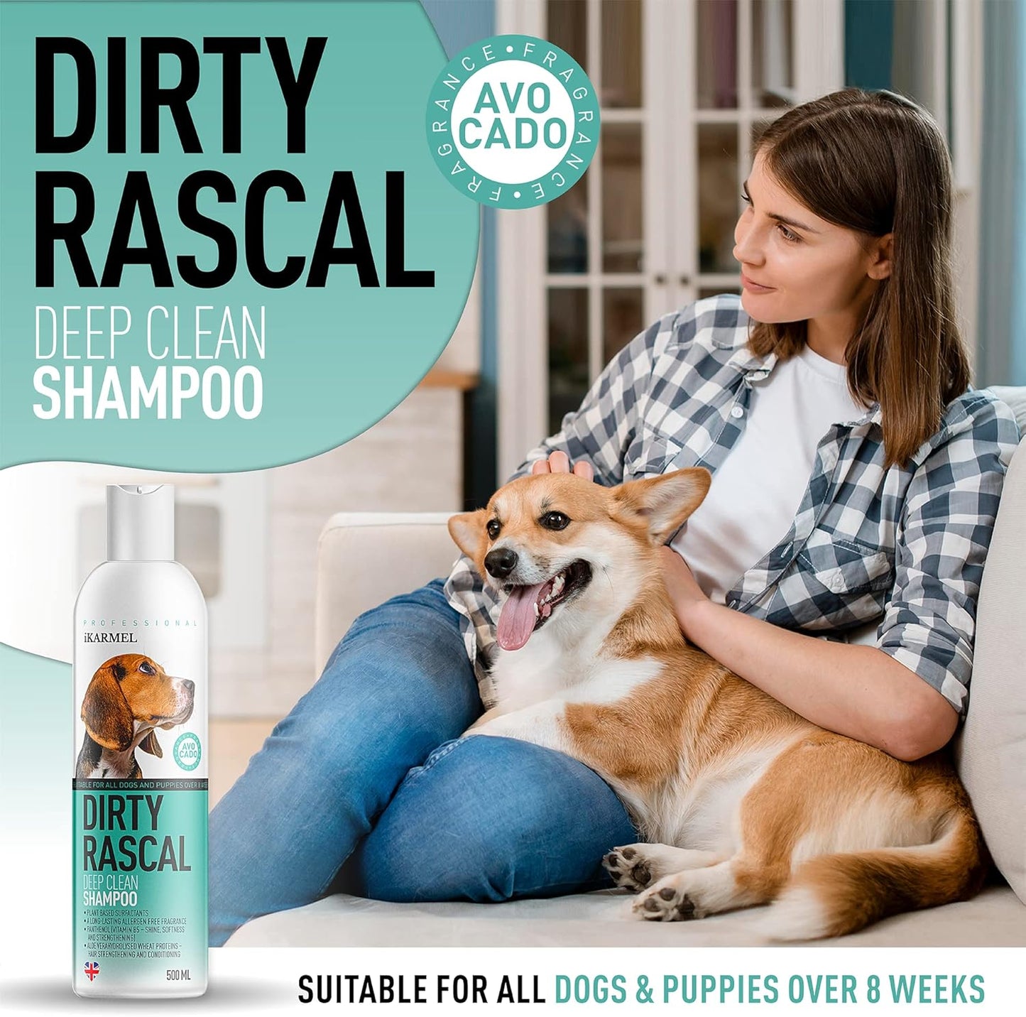 Dog Shampoo For Smelly Dogs Puppy Shampoo W/Aloe & Avocado Dog Shampoo Sensitive Skin 500ml Professional Hair Treatment Bath Grooming Natural Wash Odor Remover