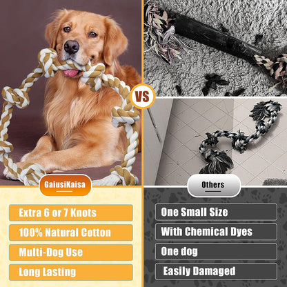 Large Dog Rope Toys For Aggressive Chewers, Size 105 cm, 6 Knot Tough Rope Chew Toys For Large Dogs, Indestructible 100% Non-Dye Cotton Rope For Large Breed Dog, Dogs Teething Chew Tug Toy