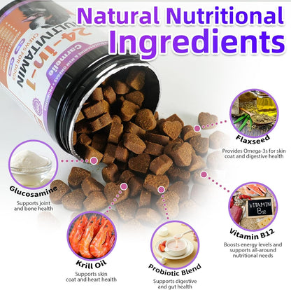 Carmelie 24 in 1 Dog Multivitamin Supplements - 200 Chewable - Senior Puppy Natural Dog Vitamins and Supplements - Hip & Joint Support, Gut & Skin Health, Immune Health, Mobility, Digestive (Chicken)