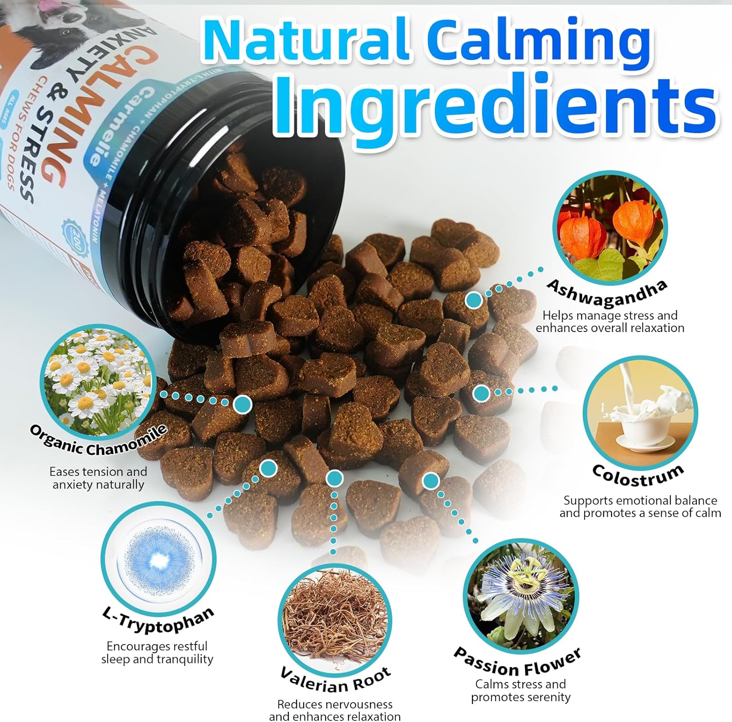 Carmelie Calming Treats for Dogs - 200 Count Calming Dog Treats -Alternative Calming Chews for Dog Reduce Stress, Fear, Separation Anxiety - Natural Valerian Root, L-Tryptophan - Chicken Flavor